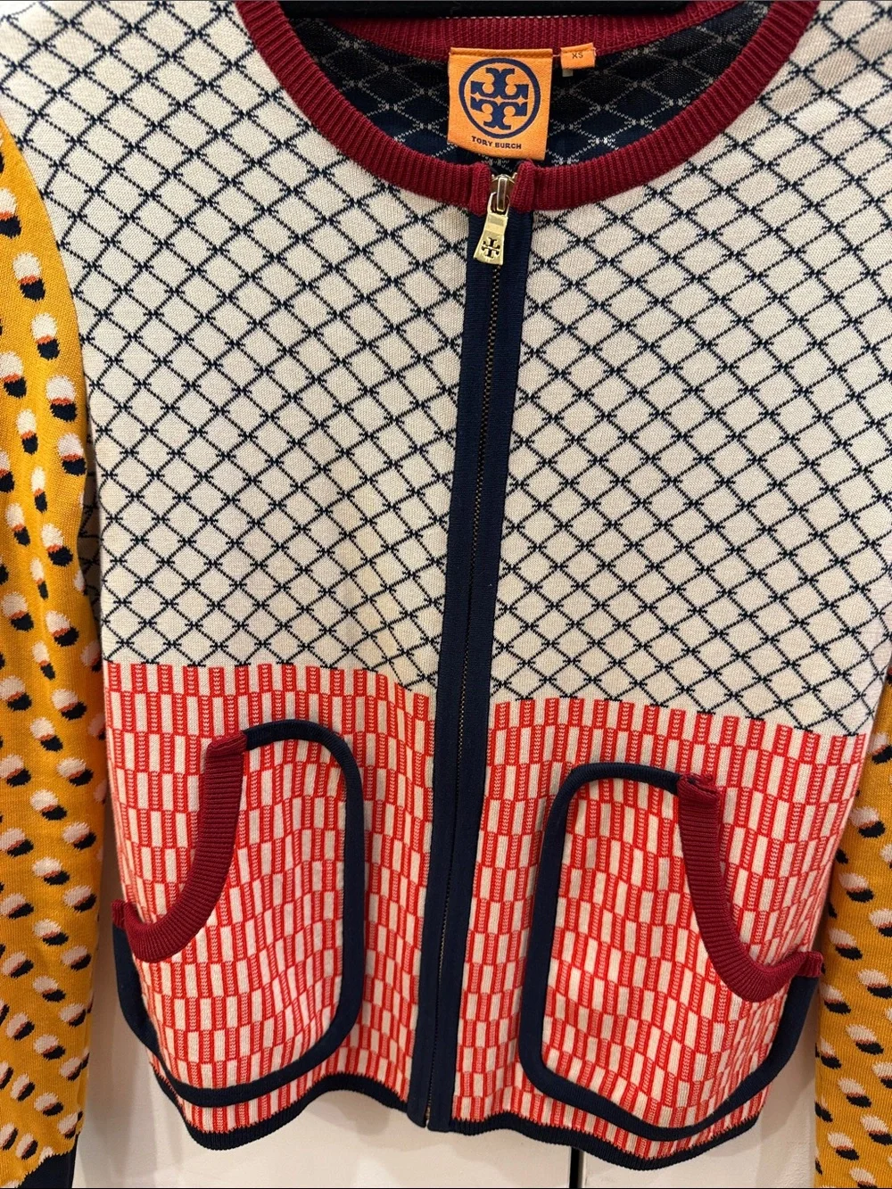 Tory Burch Aldwyn Patchwork Print Cardigan Size XS